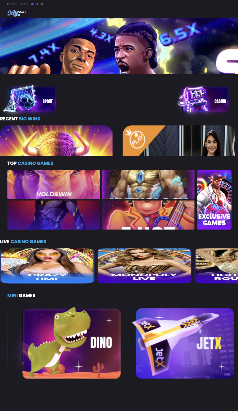 MyStake Casino mobile view