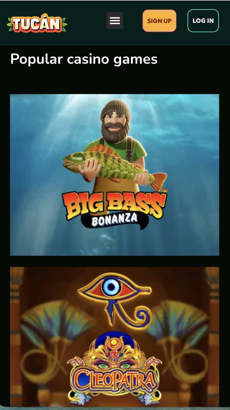 Tucan Casino mobile view